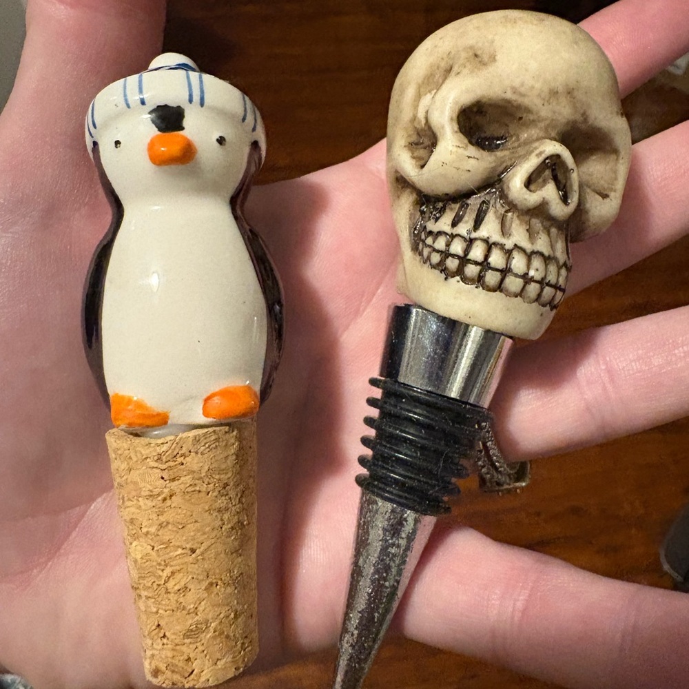 Penguin and Skull Wine Bottle Stoppers